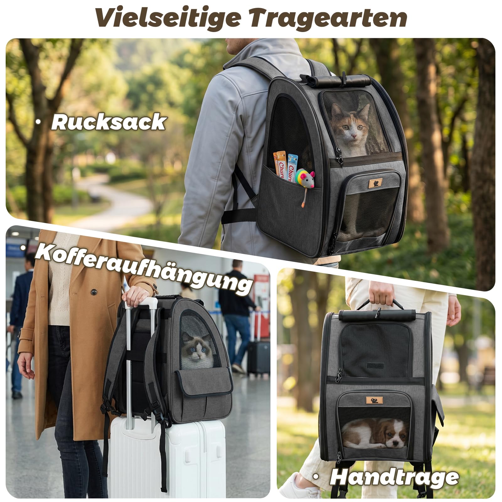 Aystkniet Mochila para perros y gatos con ventilación completa de 270° y entrada de 3 niveles, bolsa plegable para mascotas con cortina de privacidad y soporte para maleta, para senderismo al aire