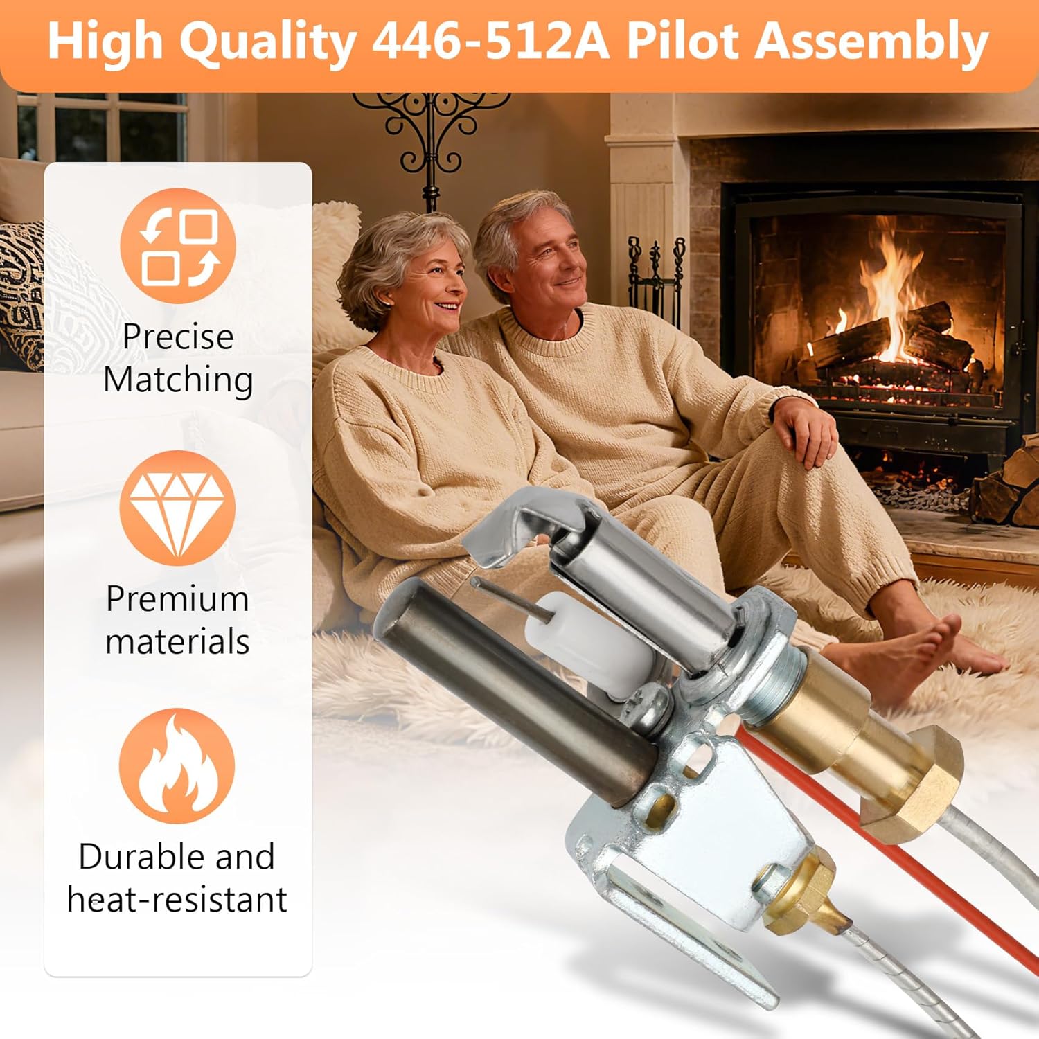 446-512A Natural Gas Pilot Assembly for Heat N Glo Gas Fireplaces and Log Sets, Natural Gas Pilot Assembly Replacement Parts for Heat N Glo SL2000, 5000, 6000 Gas Fireplace Insert with Thermopile