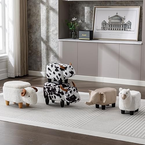 Miniatura 2 de Reposapiés otomano de animales de felpa, decoración adorable y funcional para sala de estar, guardería y dormitorio (edición de alpaca)