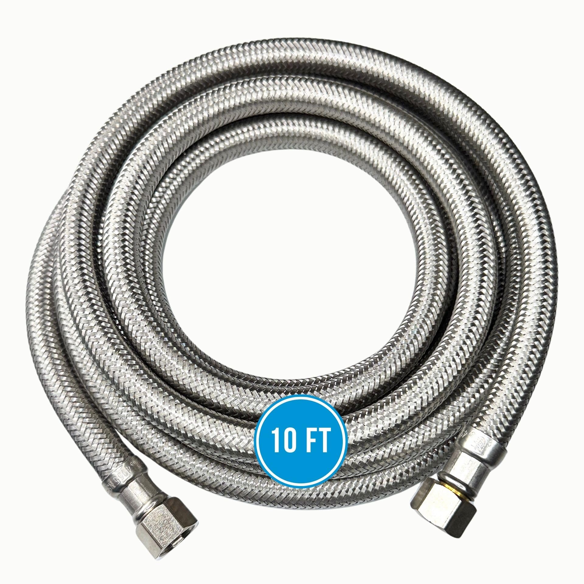 Manguera de suministro de agua trenzada de acero inoxidable de 10 pies, conexiones de compresión de 3/8 pulgadas x 3/8 pulgadas, manguera de agua extra larga para lavavajillas, manguera de suministro