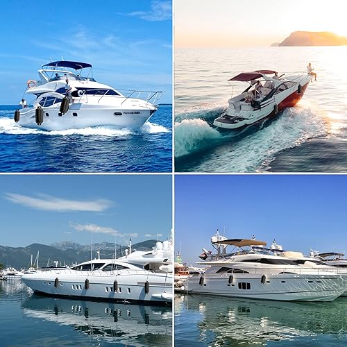 Miniatura 7 de Paquete de 4 defensas de barco, parachoques de barco acanalado de ojos gemelos para acoplamiento, parachoques inflable de barco marino con 4