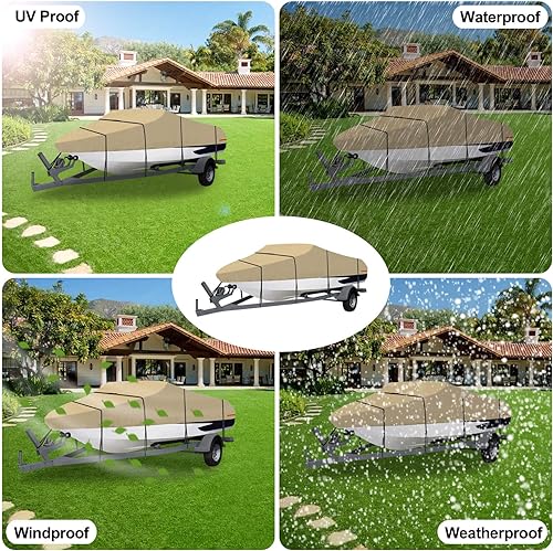 Miniatura 7 de OutdoorLines Cubiertas impermeables para lanchas de 14 a 16 pies de largo, resistentes a los rayos UV, para lanchas remolcables para casco V,