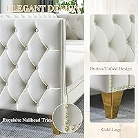 Vista 5 de JEEOHEY Juego de Sofás Chesterfield de 2, Sofá Moderno de Terciopelo con Capitoné y Ribete de Tachuelas, Sofá Tapizado de Asiento Profundo, Sofá