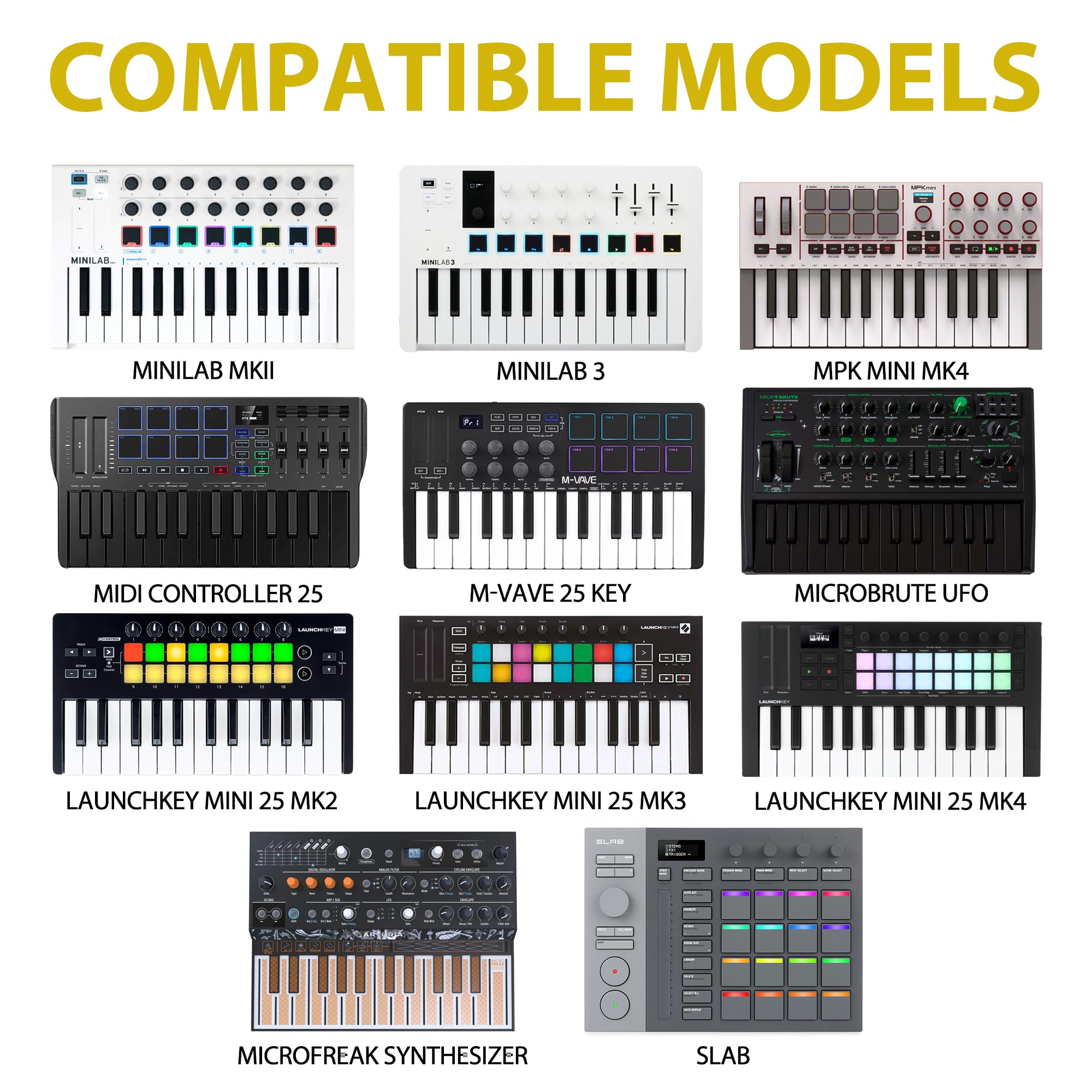 Musiin Custodia per controller tastiera MIDI di alta qualità, compatibile con Akai Mini IV, Arturia MiniLab 3, MiniLab MkII, sintetizzatore a 25 tasti, custodia protettiva portatile con tracolla (Gold