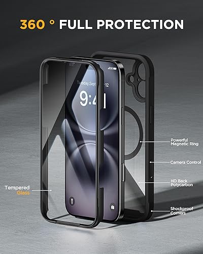 Miniatura 90 de Miracase Glass Series - Funda magnética para iPhone 15, compatible con MagSafe, de cuerpo completo, protector de pantalla de vidrio 9H integrado