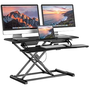 bonVIVO Height-adjustable desk attachment 95 x 40 for 2 monitors black