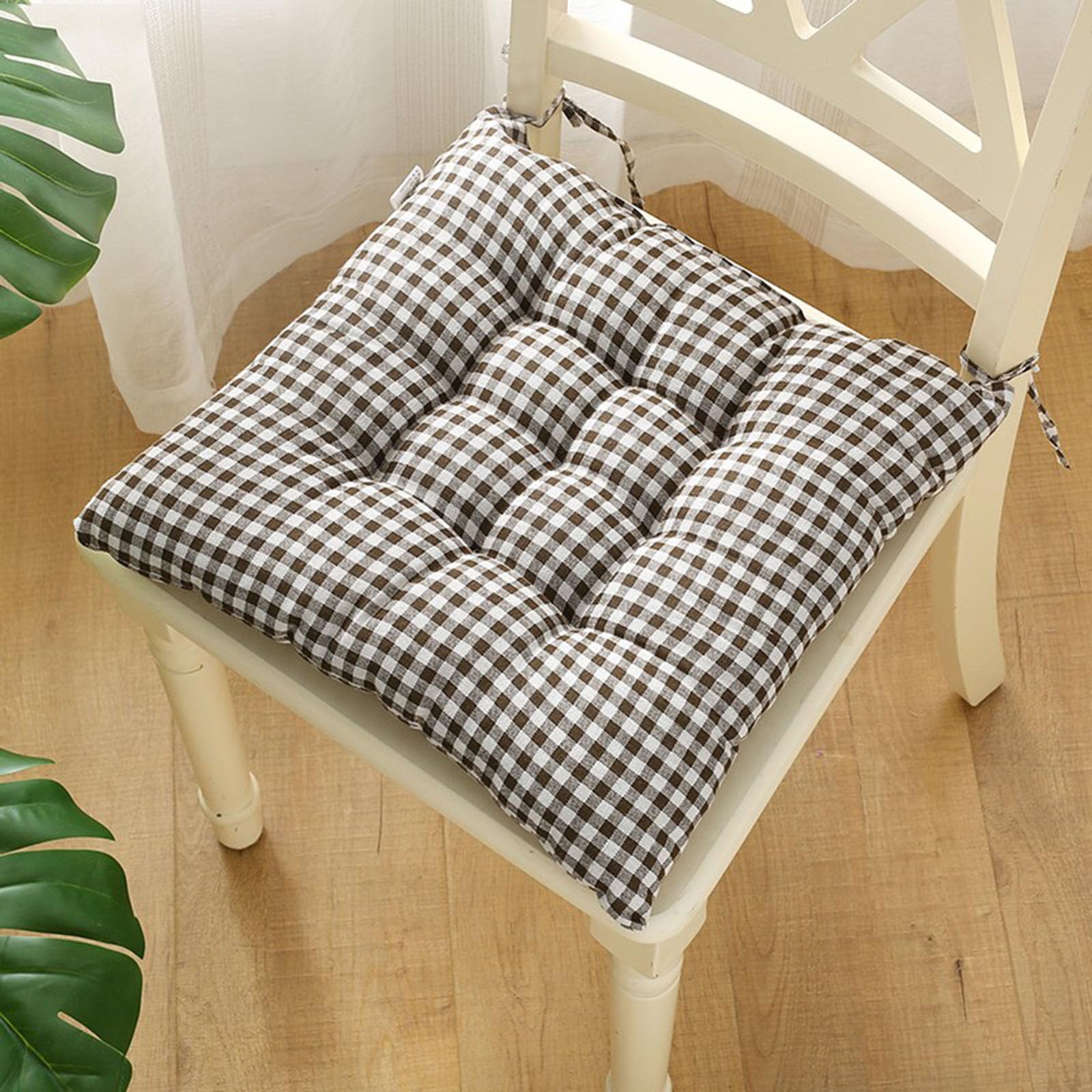 Velvet Chair Cushions for Dining Chairs, Set of 1 2 3 4 5 6,Seat Pads for Kitchen Chairs with Ties,40cm*40cm(15.7in*15.7in) (1, Plaid, 15.7in*15.7in)