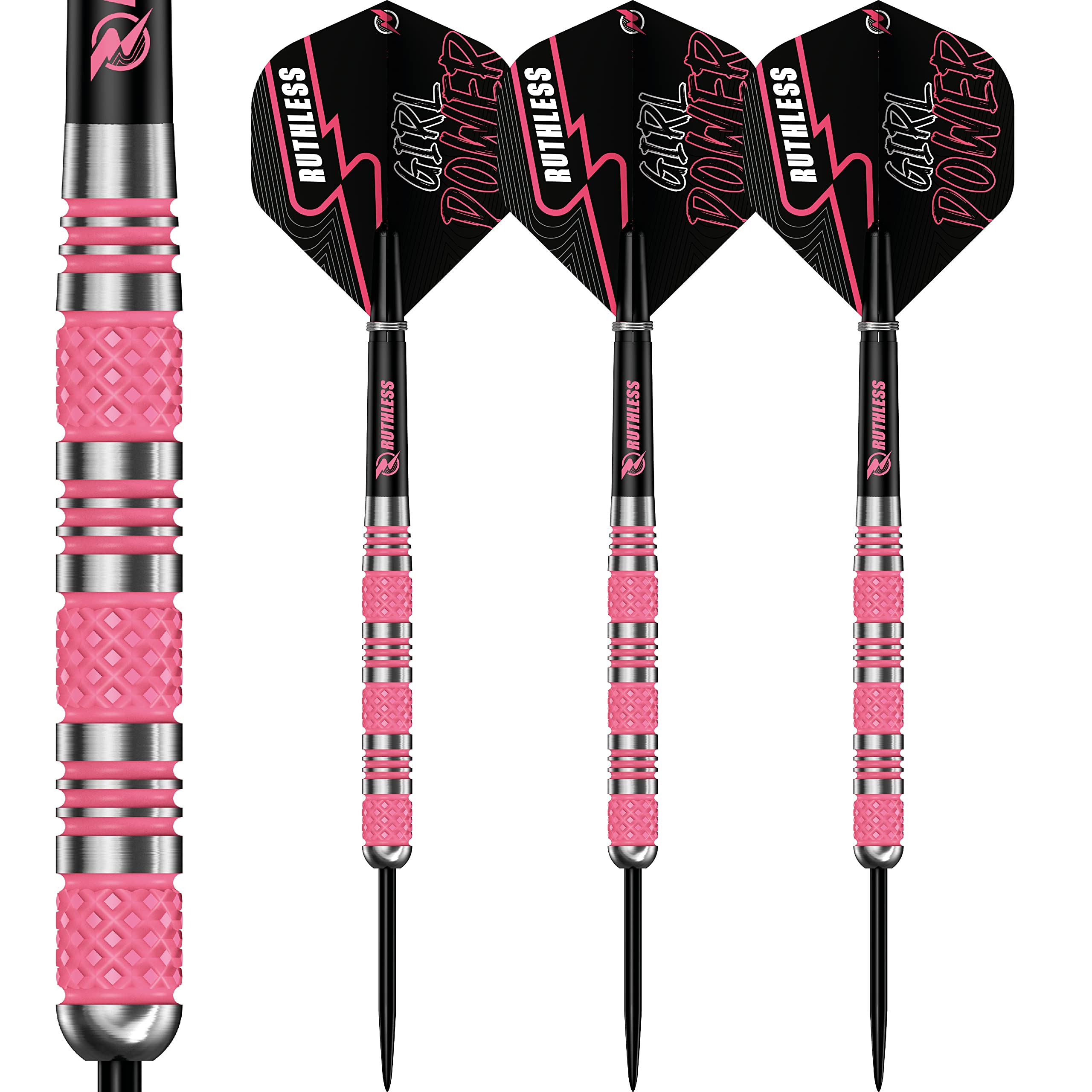 RUTHLESS RX Girl Power Darts Set | 90% Tungsten Steel Tip | Knurled Pink, Standard, 24g (D6105)