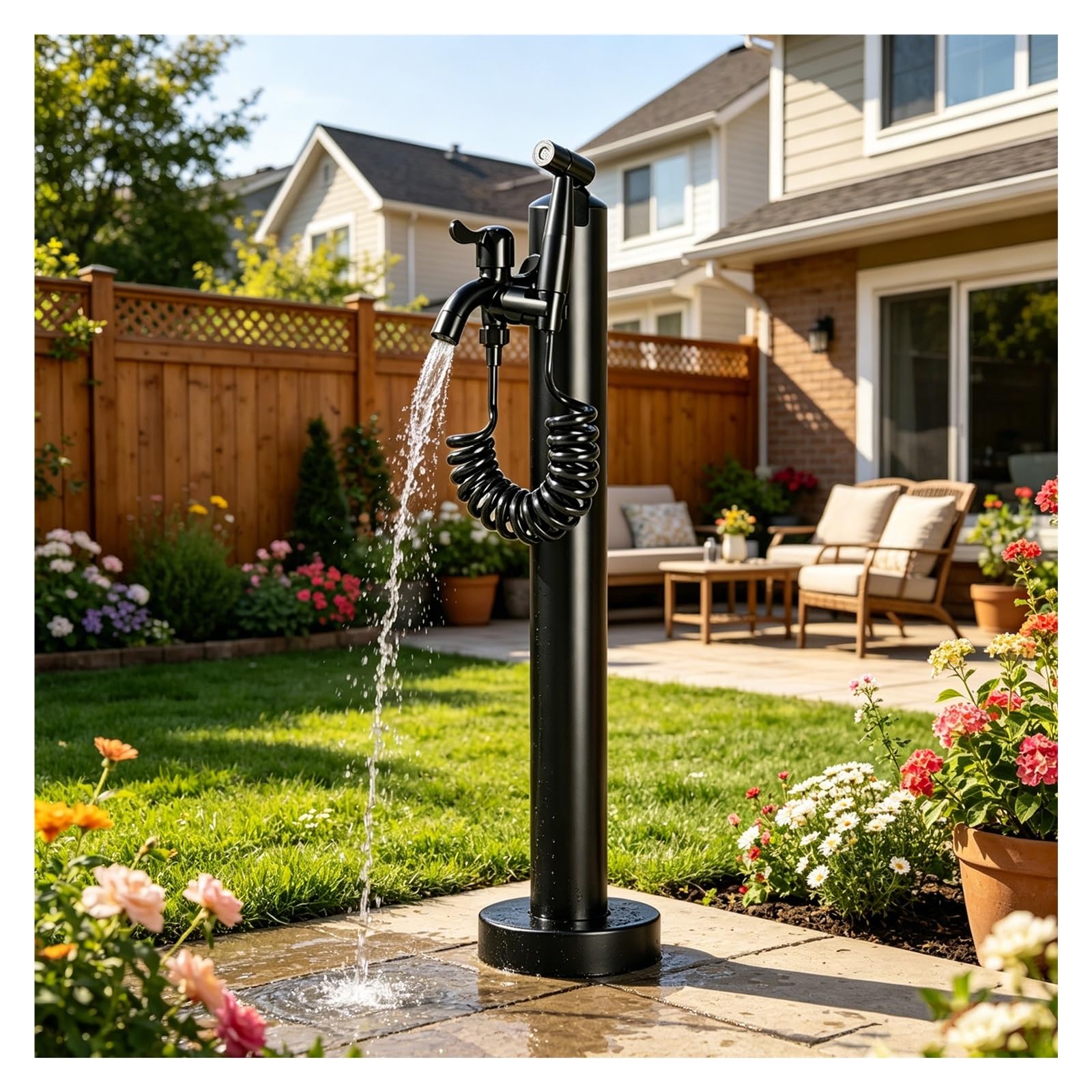 Multi Function Outdoor Faucet, Yard Hydrant Water Faucet with Sprinkler Head, Garden Water Column for Exterior Patio Backyard and Lawn