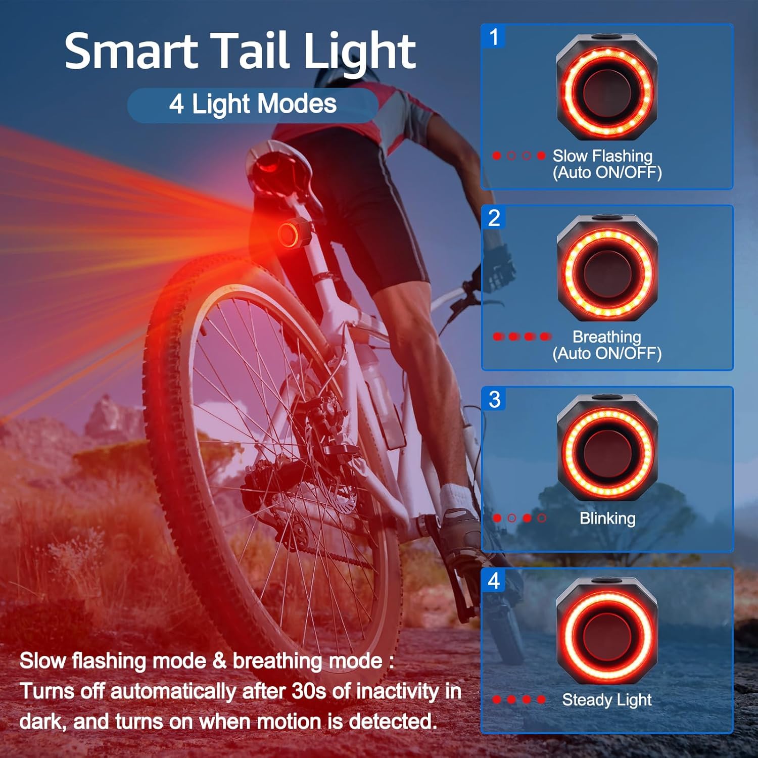 Four light modes of the NineLeaf Bicycle Tail Light