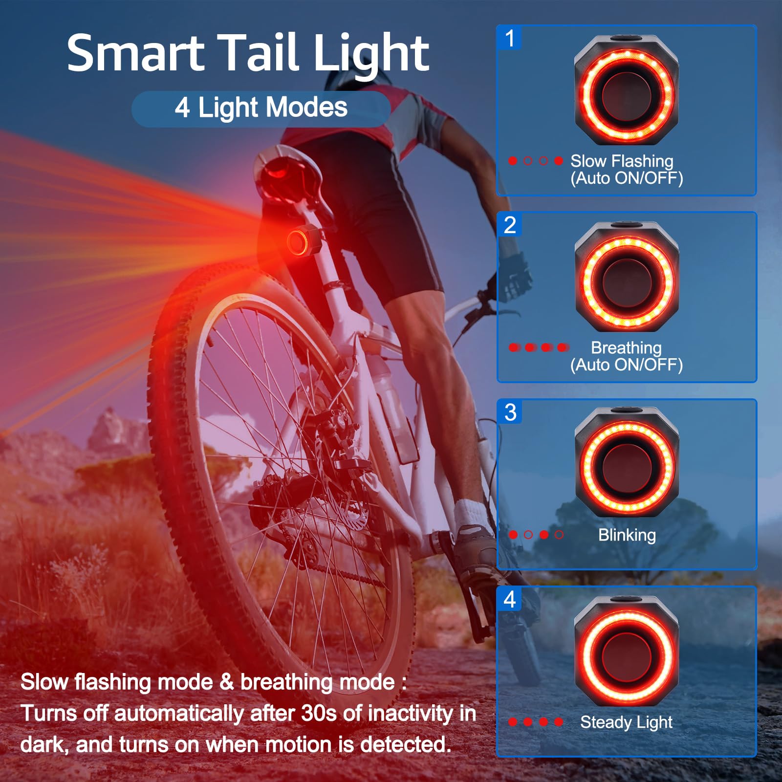NineLeaf - Fanale posteriore per bicicletta con allarme e telecomando, ricaricabile, antifurto, impermeabile IP65, con sensore di luce intelligente del freno, luce posteriore automatica on/off