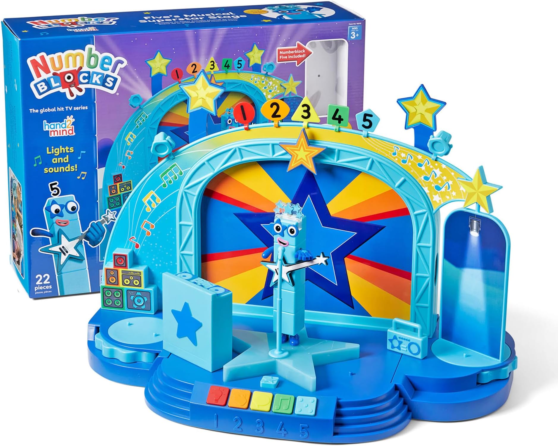 hand2mind Numberblock Five’s Musical Superstar Stage, Play Figure Playsets, Toddler Music Toys, Number Toys, Counting Toys, Math Toys for Kids 3-5, Preschool Learning Toys, Birthday Gifts for Kids