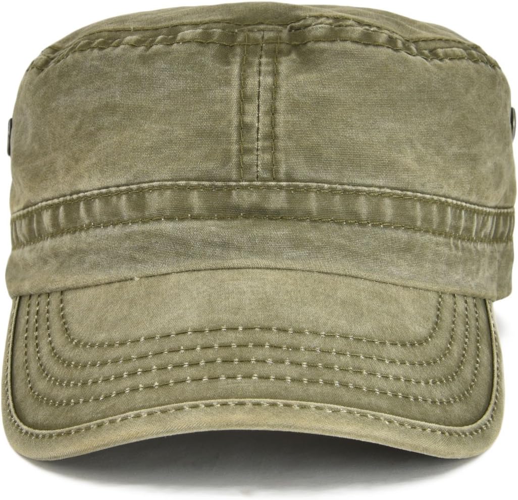 VOBOOM Washed Cotton Military Cadet Army Caps Unique Design Vintage Flat Top Hat - Image 3