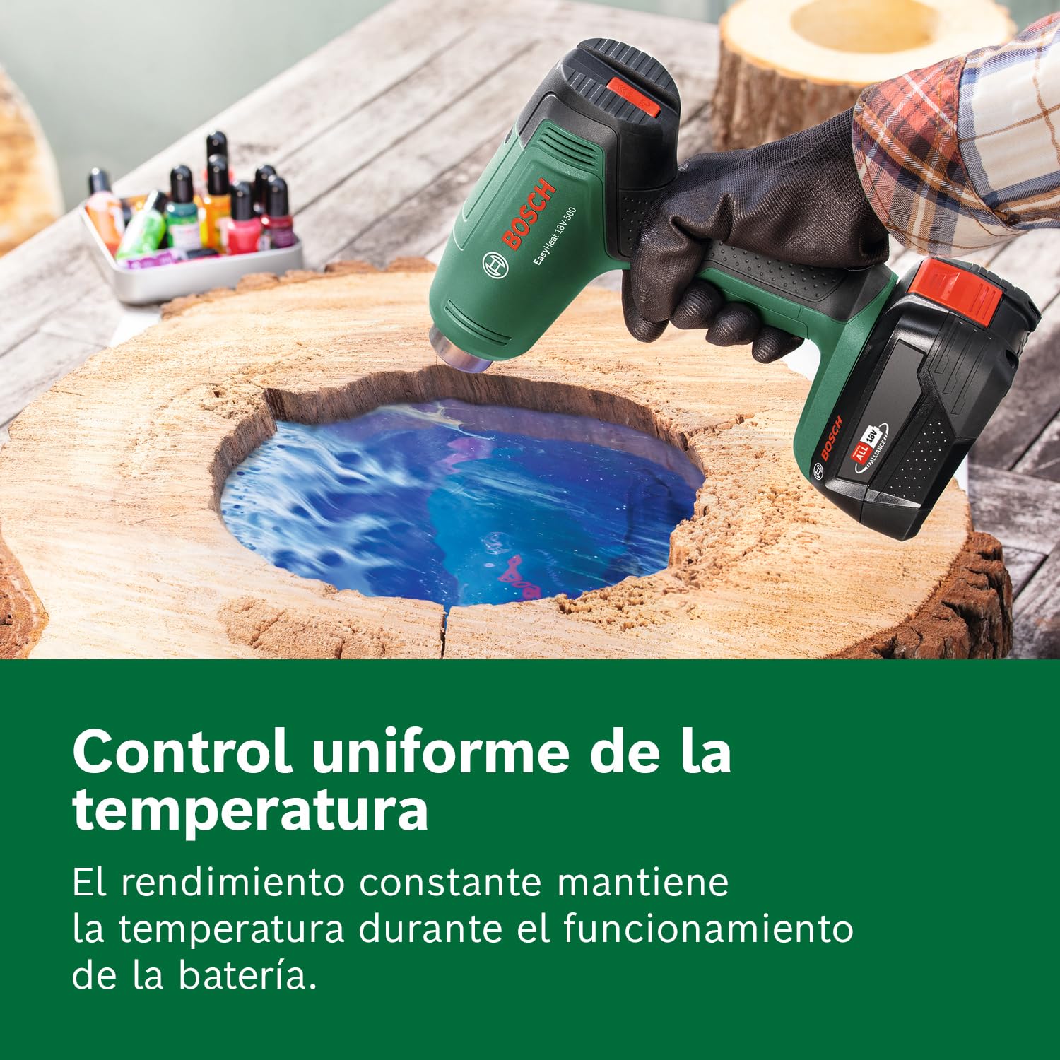 Soplador De Aire Caliente Para Batería Bosch 18V | Pistola De Calor Inalámbrica Con Pantalla LCD 550°C Y 4 Boquillas | Para Película Retráctil, Electrónica, Resina | Sin Batería