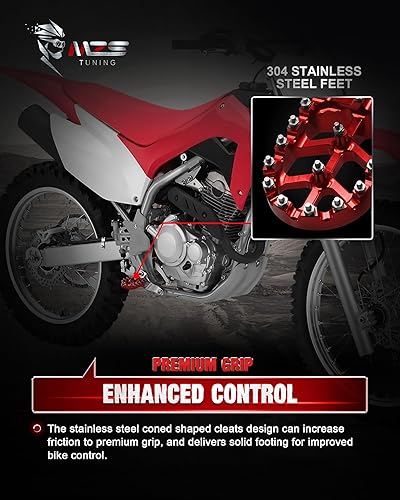 Miniatura 5 de MZS Estriberas para Moto de Cross, Reposapiés CNC de Motocross MX Pedal de Descanso Rojo Compatible con CRF250F CRF230F CRF150F XR150L Sur Light Bee