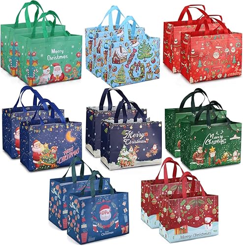 16 bolsas de regalo de Navidad, bolsas de Navidad con asas, bolsas de regalo de Navidad, multifuncionales no tejidas para envolver regalos, compras,