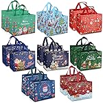 PARSUP 16PCS Christmas Gift Bags, Multifunctional Non-Woven Tote Bags with Handles for Gifts Wrapping, Shopping, Xmas Party Supplies, 12.89.86.7