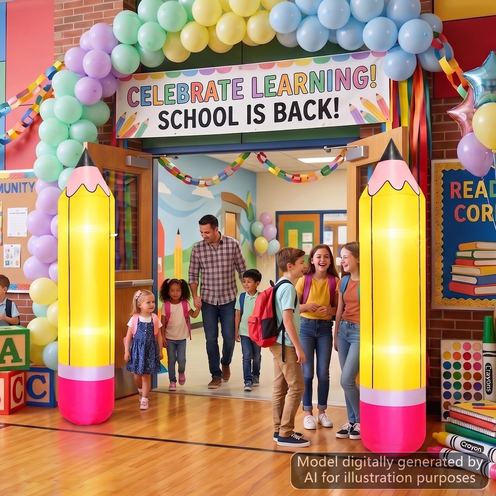 1,8 m Bleistift aufblasbare Riesenbleistifte beleuchtete aufblasbare Dekoration zurück zur Schule Dekoration Eingebauter LED Blow Up Bleistift aufblasbar für den ersten Schultag Rasen Hof Kindergarten
