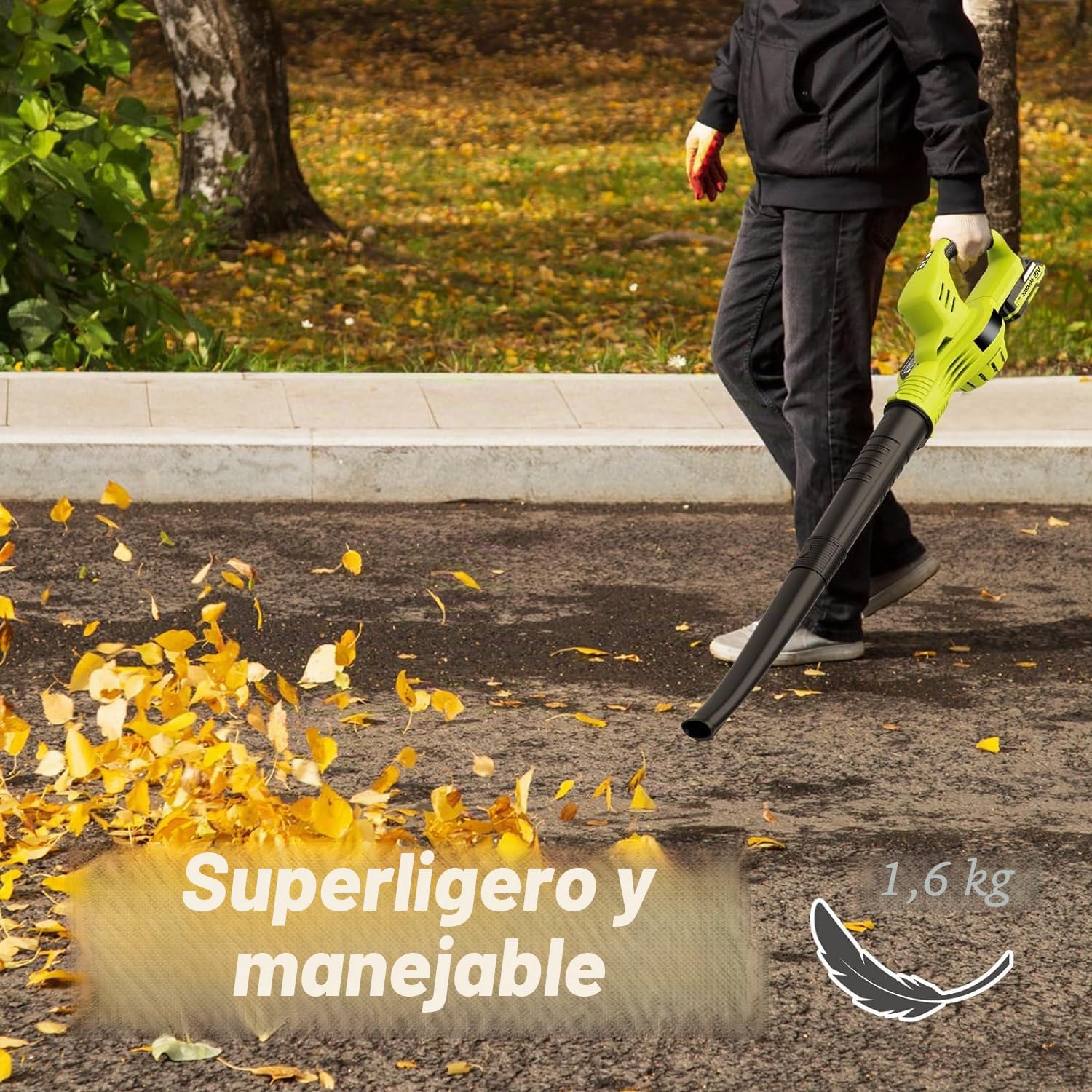 Soplador de Hojas inalámbrico de 3000 W, 150 mph Soplador de Hoja con batería y Cargador, Ligero, Herramienta para jardín/Techo (Amarillo) (B)