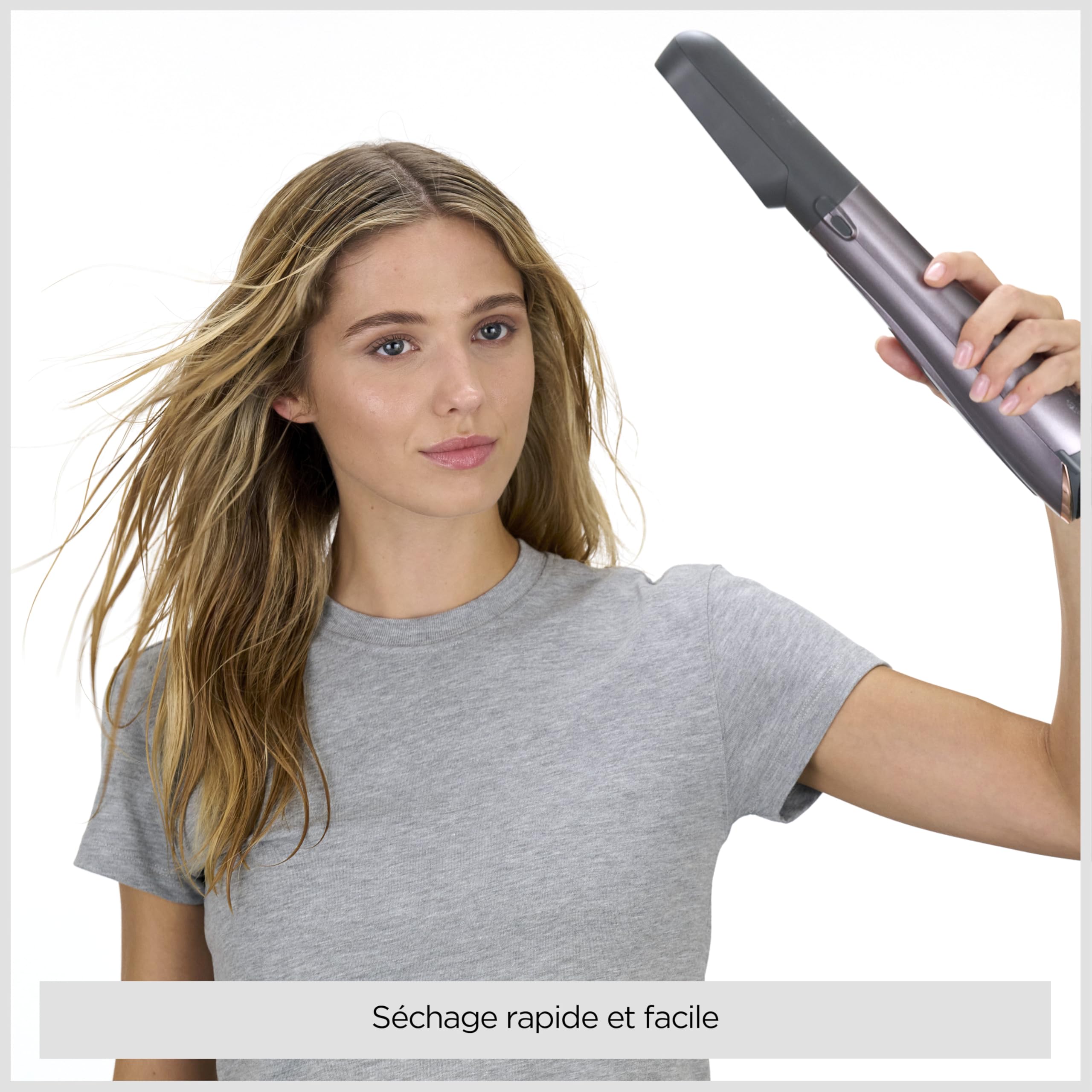 BaByliss Brosse soufflante Air Style 1000 - Brosse soufflante Tout en Un : séchage, volume, lissage et boucles, Technologie ionique Anti-Frisottis , 4 Accessoires, Cuivre/Gris, AS136E