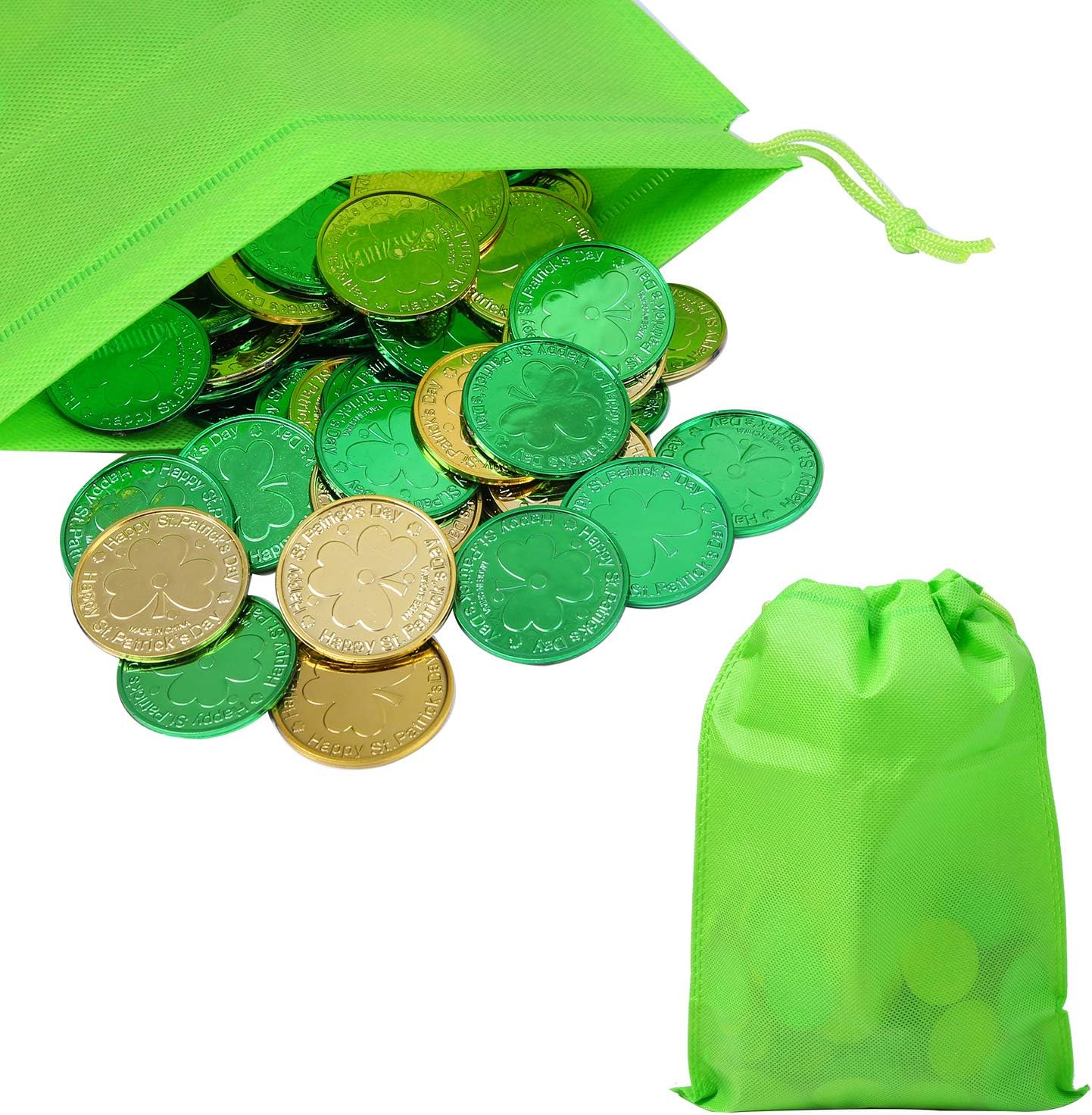 Elcoho 240 Lucky Plastic St. Patrick's Day Coins Green and Gold Shamrock Coins Table Sprinkles for St. Patrick's Day Party