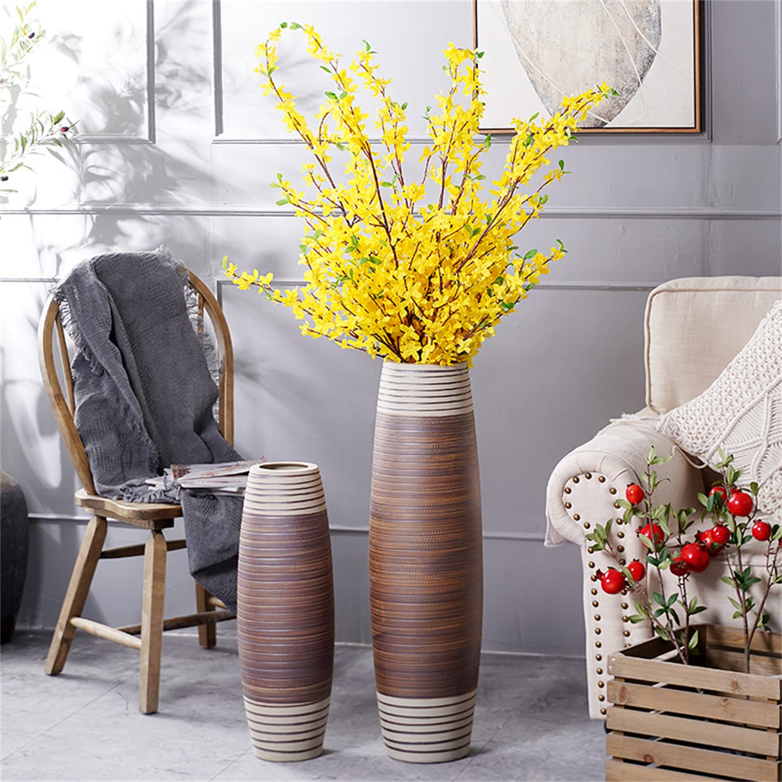 ksamwjf Große Bodenvase aus Keramik, hoch, 50 cm, für Pampasgras, künstliche Blumen, dekorative Blumenvase, handgefertigte Vasen für