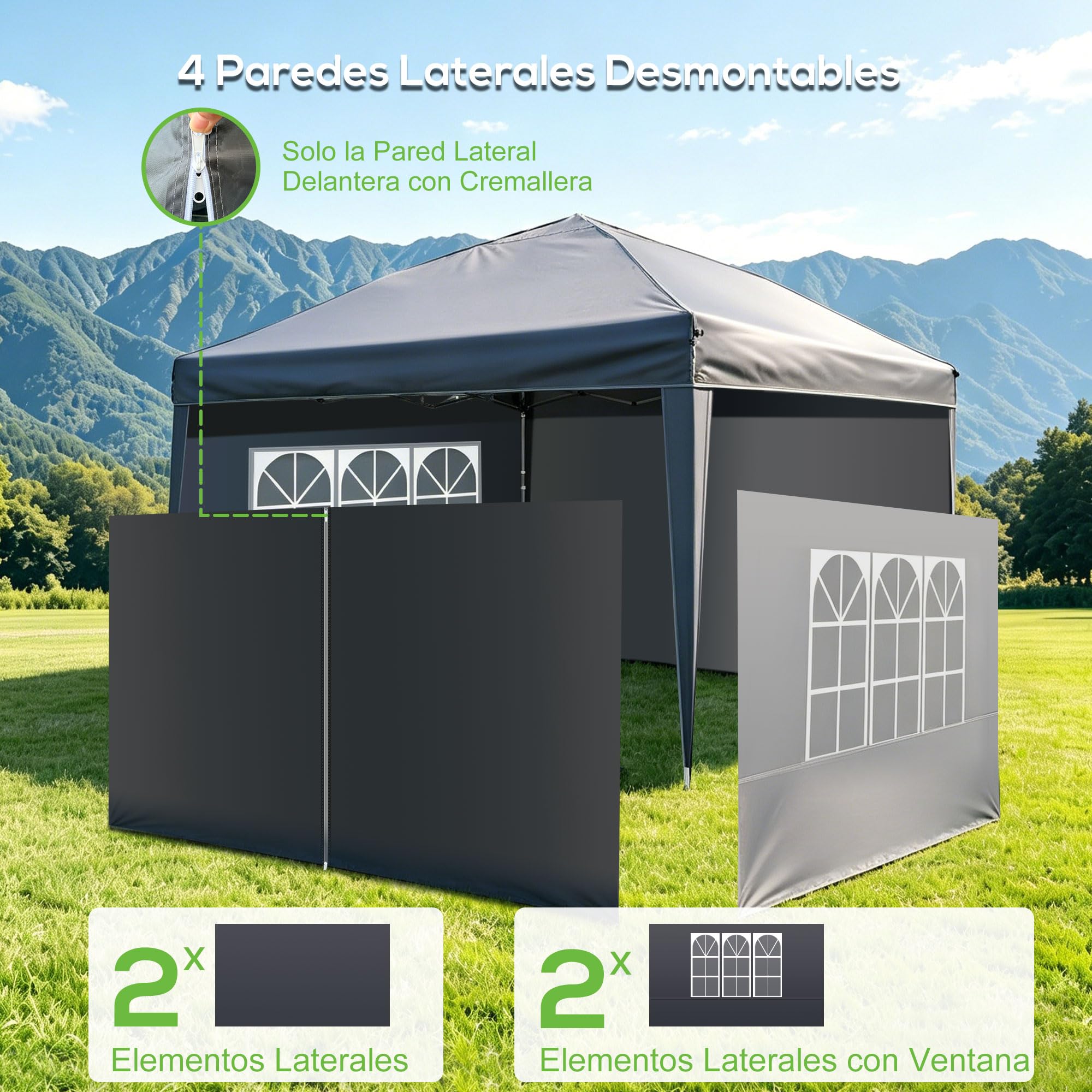 3x3 Plegable Gazebo, Carpas para Exteriores con 4 Paredes Laterales, Carpas Camping, Impermeable & Altura Ajustable – Ideal como Tienda de Fiesta, Camping