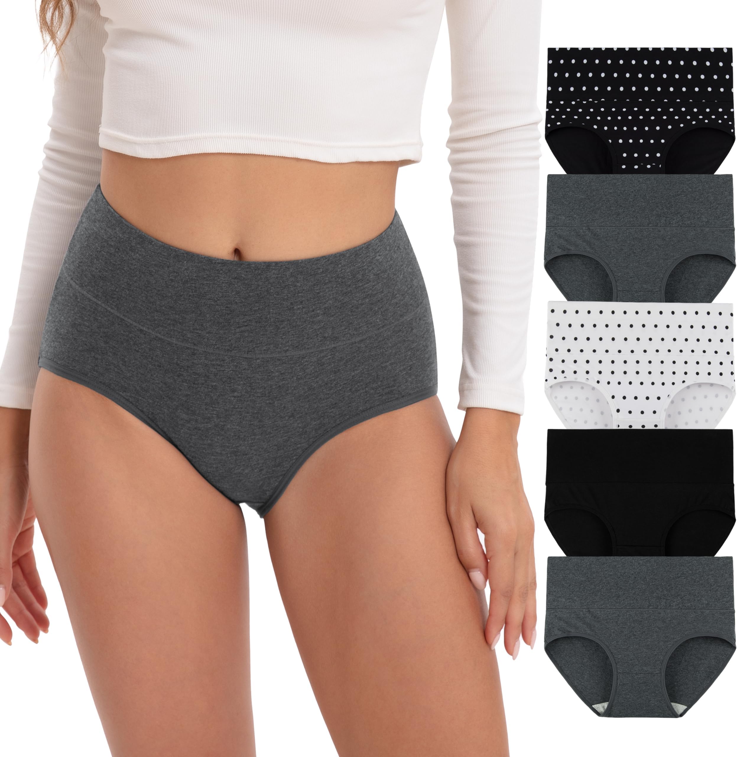 INNERSYUnderwear for Women High Waisted Knickers Stretchy Cotton Panties Ladies Full Briefs Pack of 5OEKO-TEX STANDARD 100