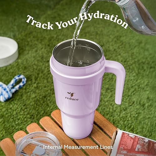 Miniatura 6 de Reduce Vaso de acero inoxidable de 40 onzas con asa, con aislamiento al vacío de doble pared, tapa a prueba de sudor y popote reutilizable, mantiene