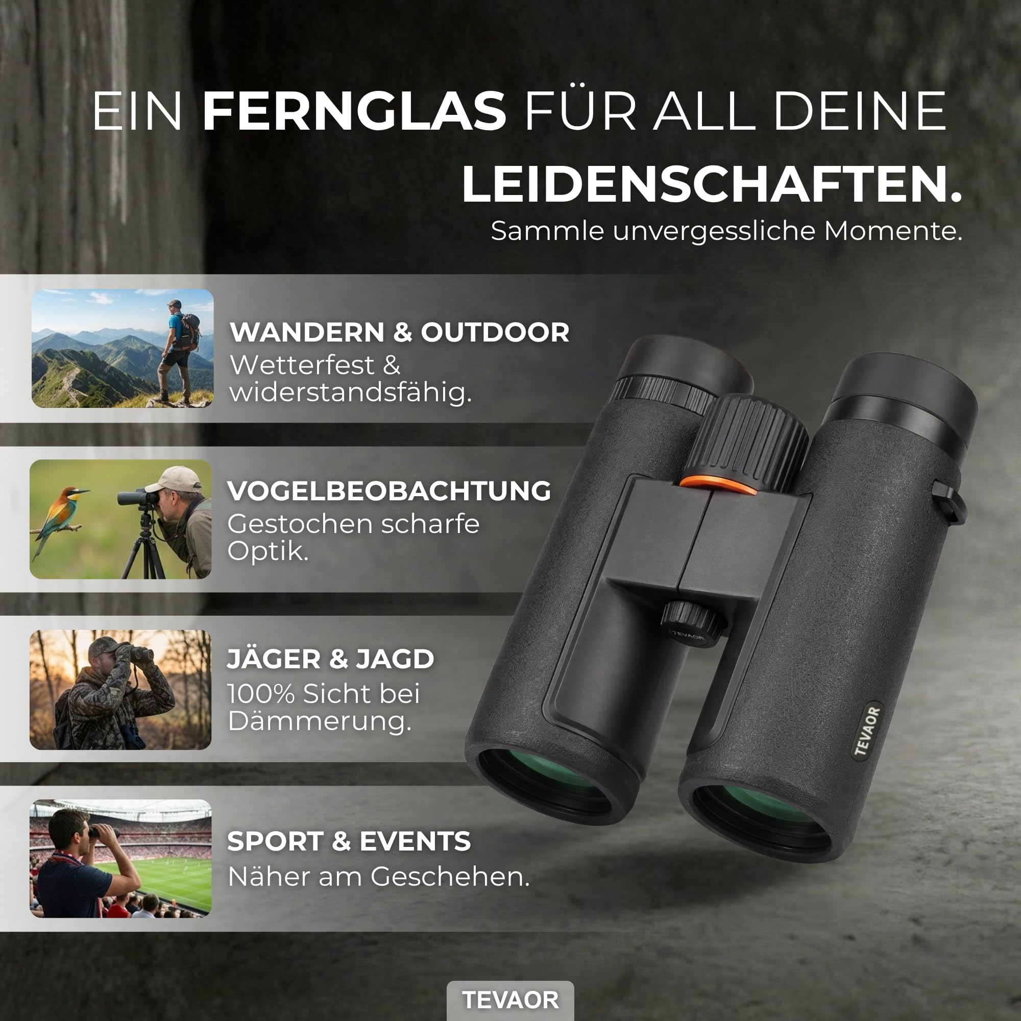 Fernglas 10x42 für Erwachsene & Brillenträger – BaK4 & FMC-vergütet, HD Feldstecher – Wetterfest & Beschlagfrei durch Nitrogenfüllung – für Wandern, Outdoor, Vogelbeobachtung, Jagd & Reisen