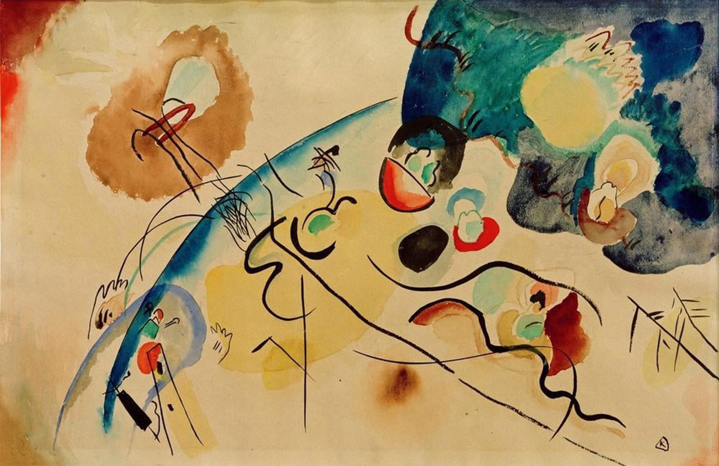 Artxlxxbn No Frame Famous Print Painting Colorful Art Print Canvas Painting Workart Composition With Trojka Motif By Wassily Kandinsky Canvas Art Decorations For Home Decor 60X90cm