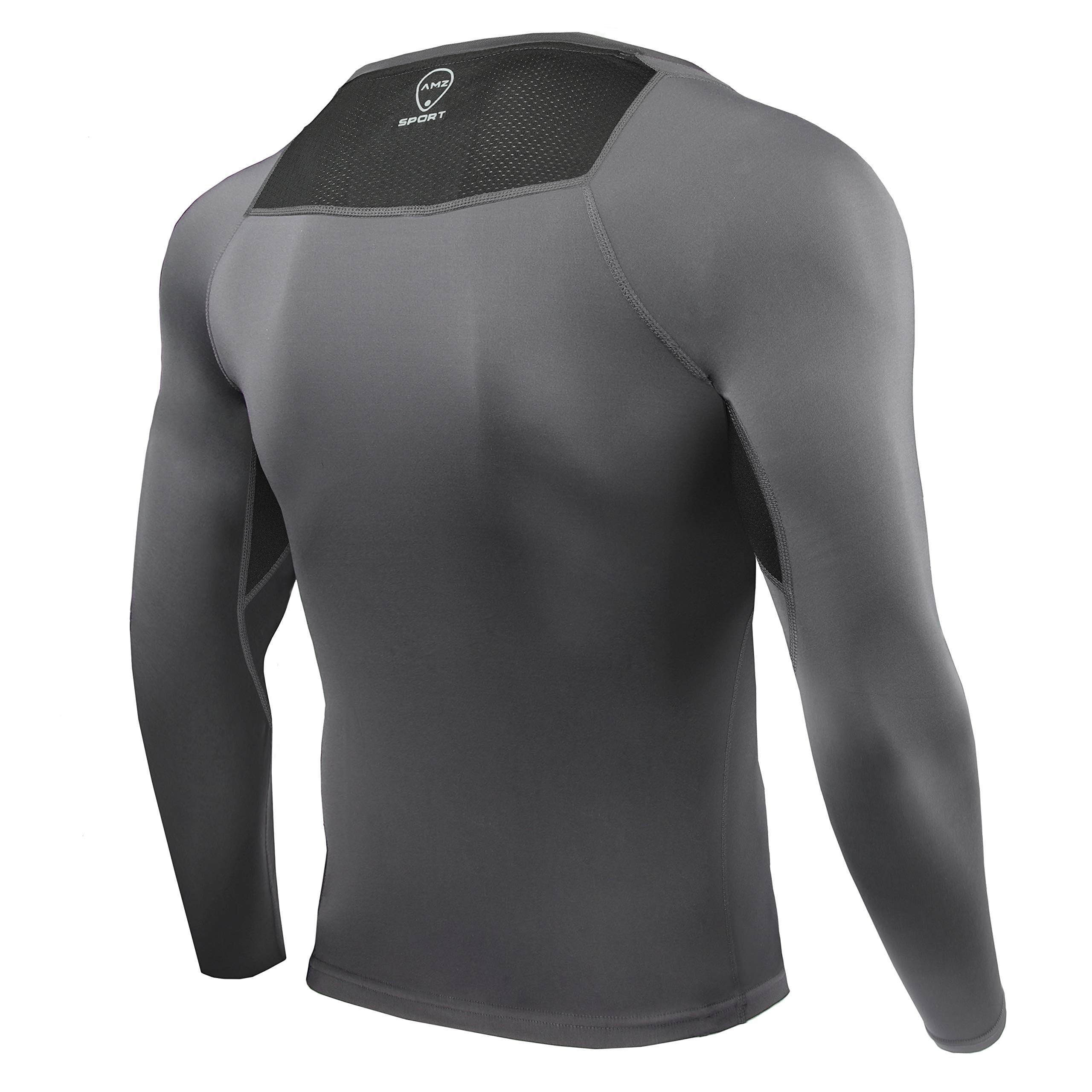 AMZSPORT Camicia a Compressione da Uomo, Maglietta a Maniche Lunghe Cool Dry Layer Fitness Top