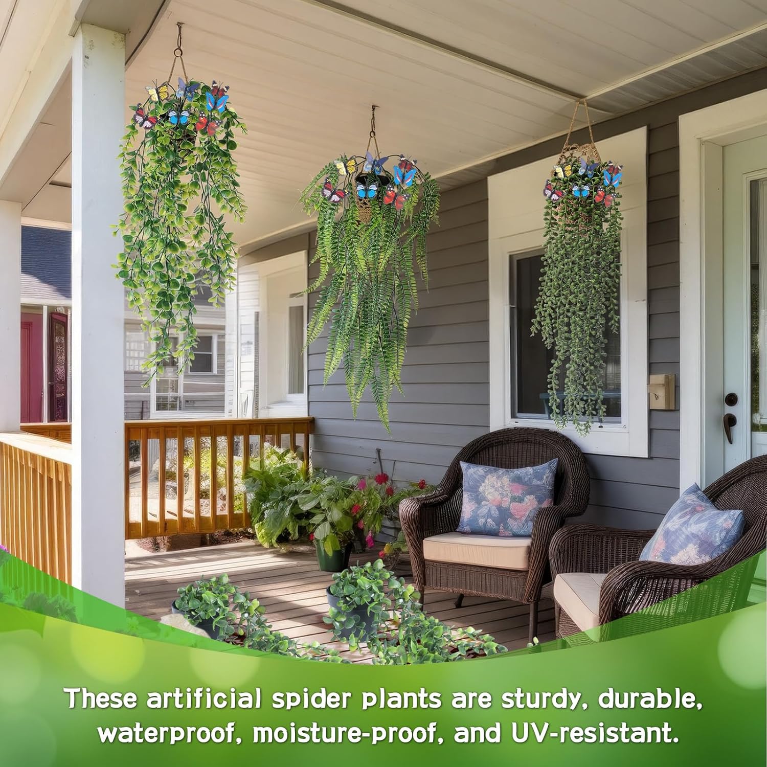 Giegxin 10 Set Spring Mini Artificial Hanging Plants with Macrame Wall Plant Hanger and Butterfly, Boho Fake Plants Ivy Faux Vines Eucalyptus Leaf for Indoor Home Wall Shelf Decor