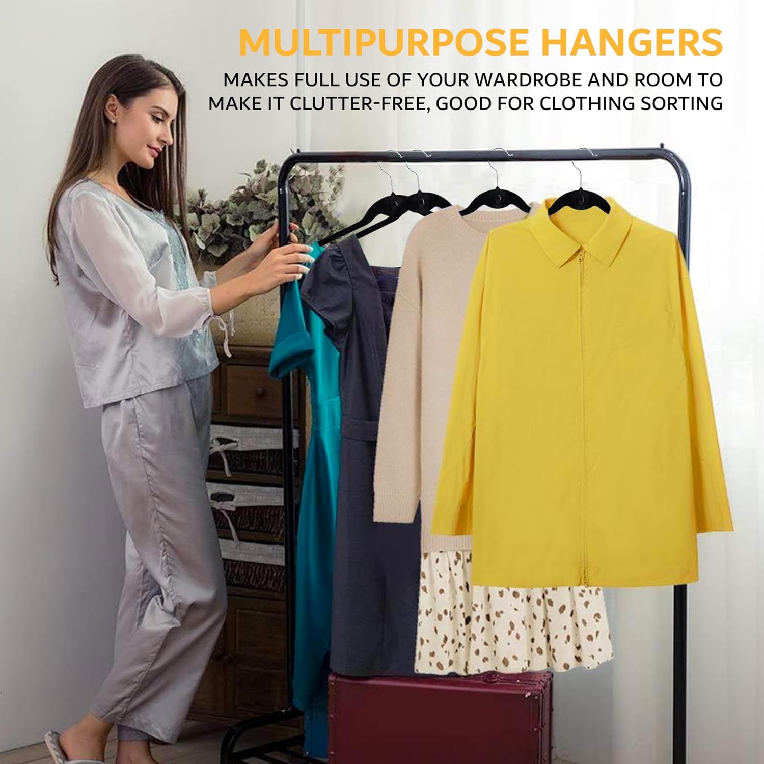 Magic Stackable Velvet Hangers for Clothes, 30 Pack Multi Tier Black Hanger Space Saving, Vertical Stacking Hangers for Closet, Non Slip Coat Hanger for Pants, Shirts, Scarf, Tie