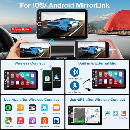 Miniatura 2 de Carpuride Newest 706 Wireless Apple Carplay  Android Auto 7 Inch HD IPS Touch Screen Car Radio Bluetooth 50Google Mirror LinkGPSSiriMicFM Portable