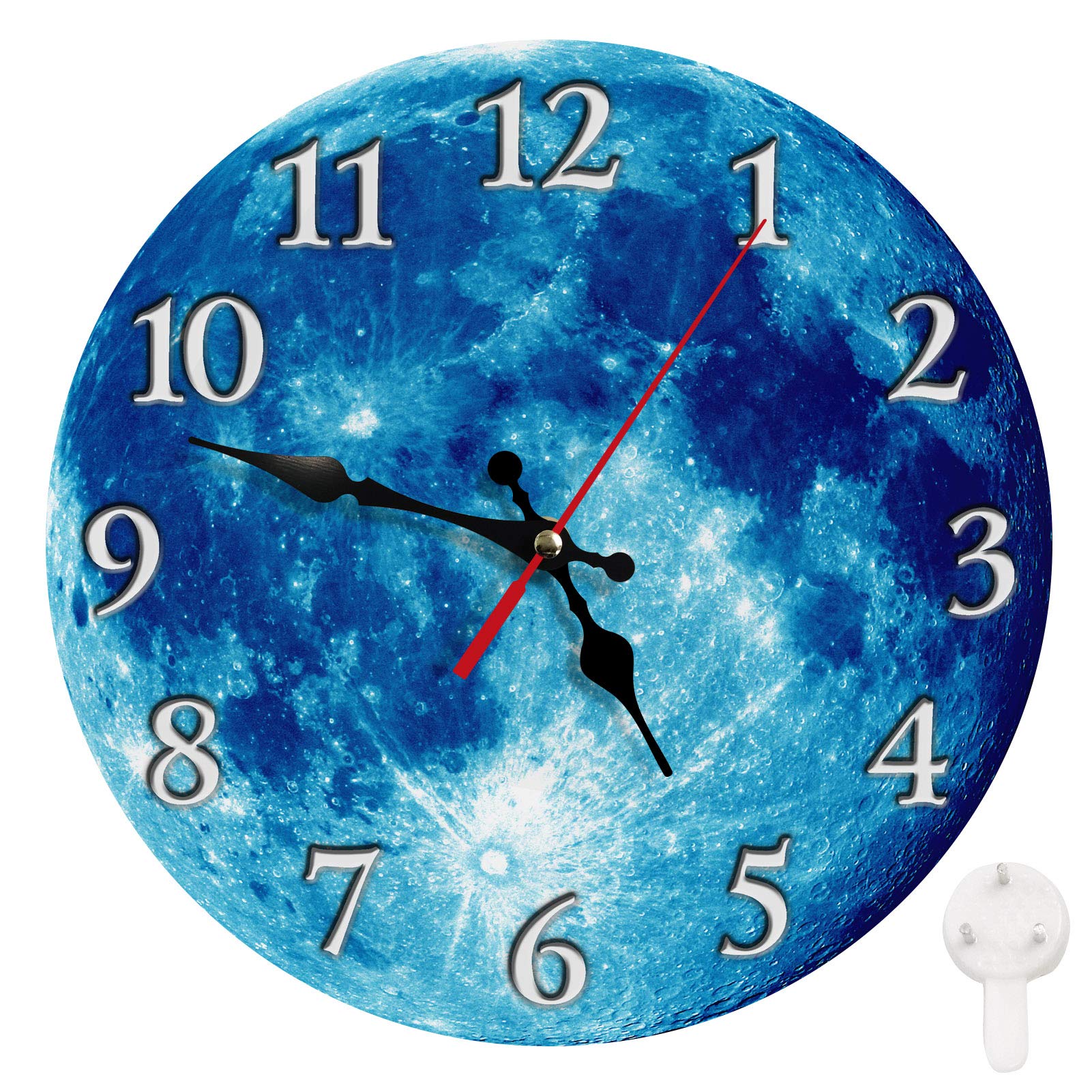 Britimes Round Wall Clock Silent Non-Ticking Clock 10 Inch, Vintage Farmhouse Wood Home Decor for for Living Room, Kitchen, Bedroom, and Office, Blue Moon Stars