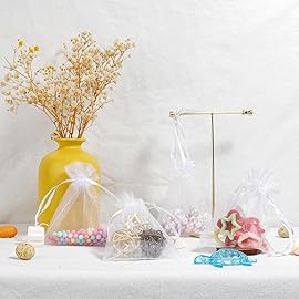 White Organza Bags - 100 Pcs, Sheer 3 x 4 Inch, Jewelry & Party Favor Bags with Drawstring, Mesh Gift Pouches for Wedding & Birthday