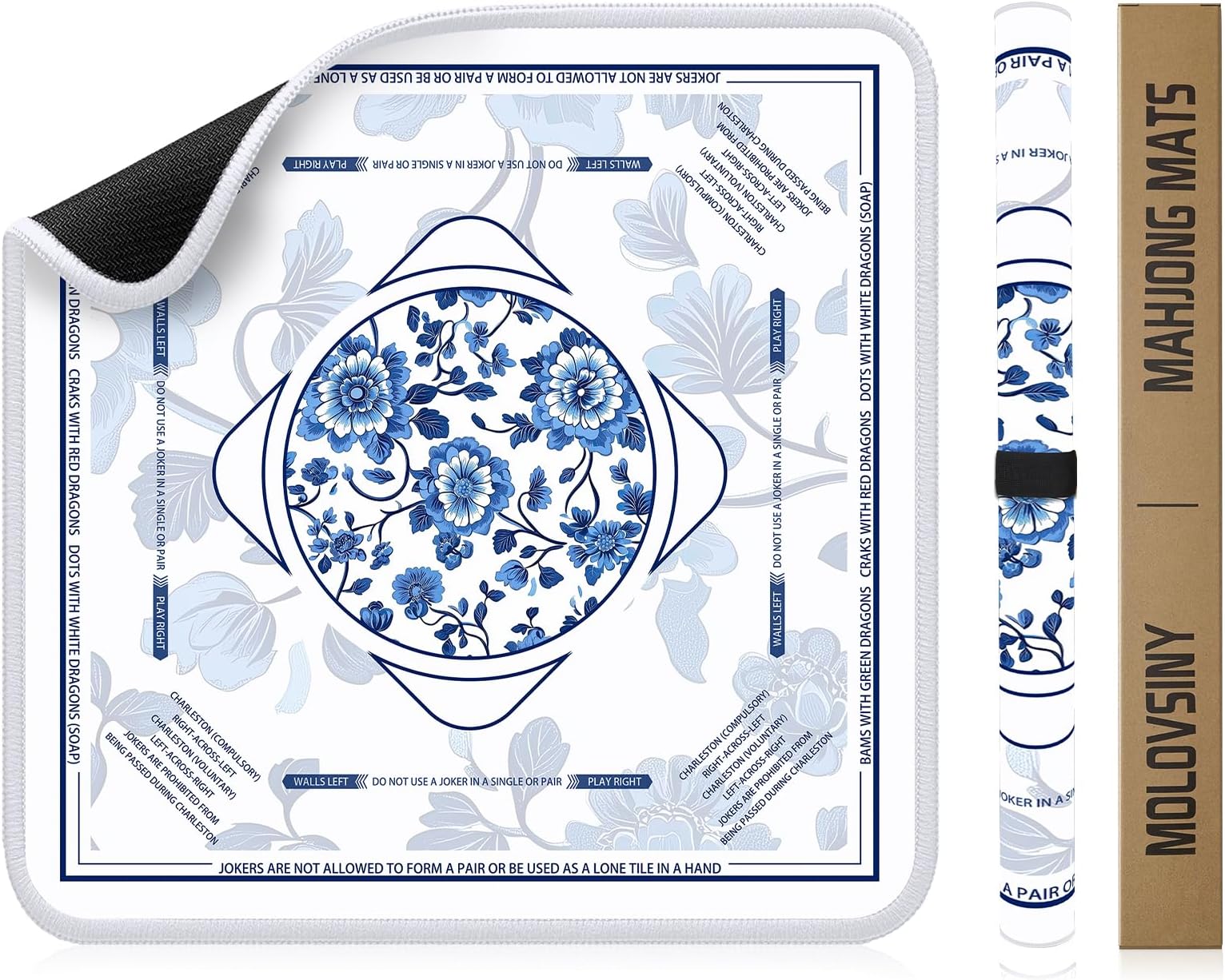 Mahjong Mat for Table Durable Mahjong Table Cover with Unique Design, Premium Mahjong Accessories, Perfect Mahjong Gifts for Women, Game Mat for Mahjong and Board Game Enthusiasts (Porcelain Waltz)