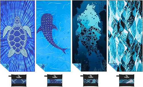 Paquete de 4 toallas de playa ligeras y delgadas de microfibra, sin arena, de secado rápido, súper absorbentes, toallas grandes para piscina, yoga,