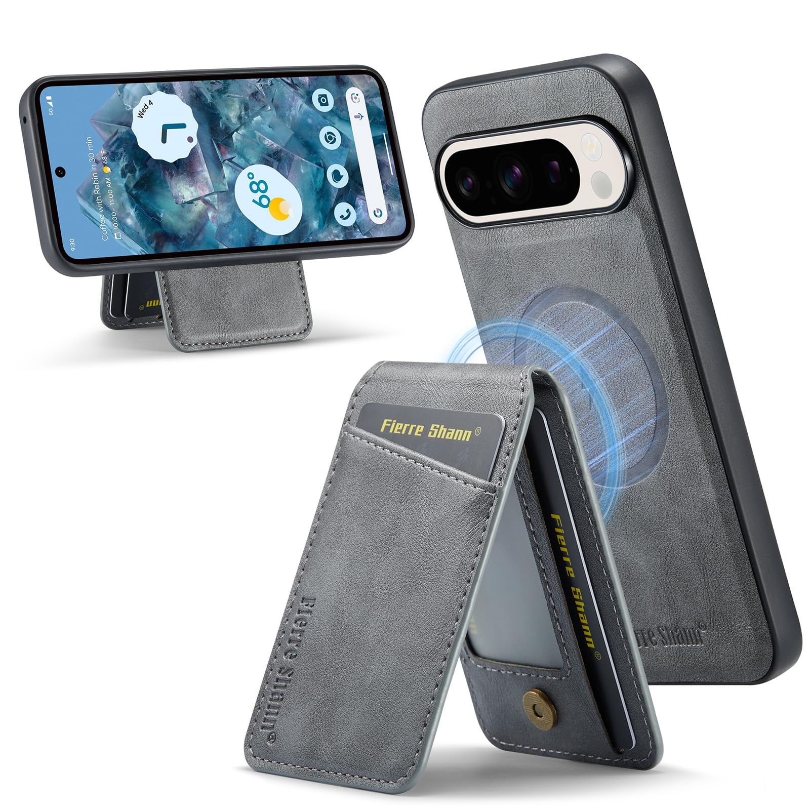 2 in 1 Wallet Case for Google Pixel 9 Pro XL - Compatible with MagSafe, Slim Design, PU Leather Shockproof Cover, Magnetic Detachable 4-Card Holder