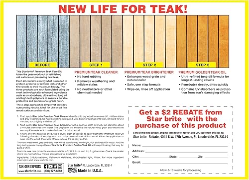 Miniatura 9 de STAR BRITE Kit de teca restauración de cubiertas patio muebles de exterior barcos y madera fina juego de limpiador e iluminador de teca de grado