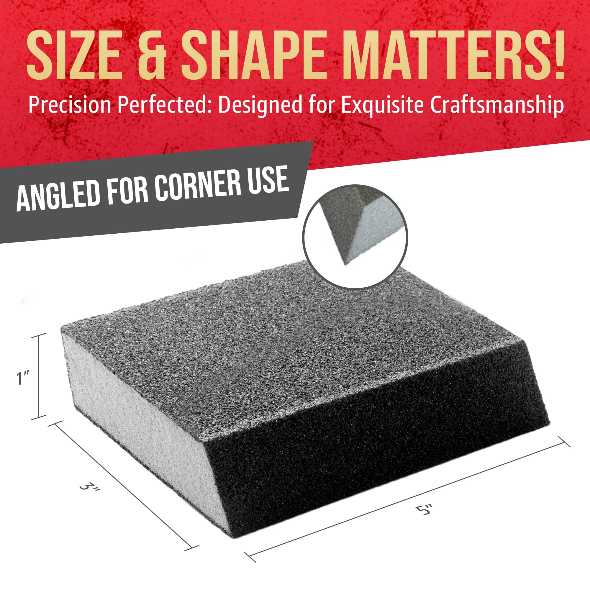 Virginia Abrasives Bloques de esponja de lijado de grano fino de ángulo único de 5 x 3 x 1 pulgadas, ladrillos de espuma de papel de lija lavables y reutilizables, perfectos para acabado de paneles de