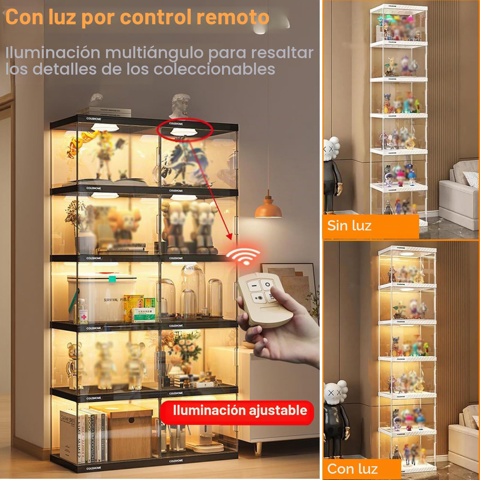 Vitrina de Cristal con iluminación LED, Vitrina expositora para Colecciones, Mueble Expositor Vitrina, estanteria Cristal para Figuras Coleccionables Perfumes, Antipolvo, Blanco, 40×33×155cm