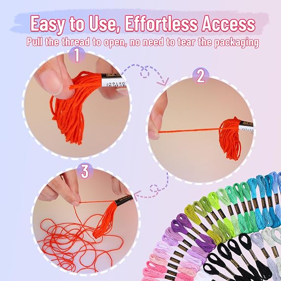60PCS Embroidery Threads Cross Stitch Threads for Adults & Beginners, 52 Colours Embroidery Floss for Embroidery DIY Crafts, 8m(6 Strand) Multicolor