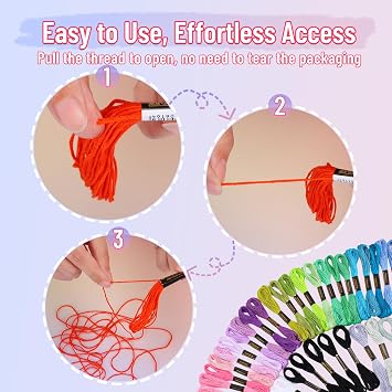 60PCS Embroidery Threads Cross Stitch Threads for Adults & Beginners, 52 Colours Embroidery Floss for Embroidery DIY Crafts, 8m(6 Strand) Multicolor