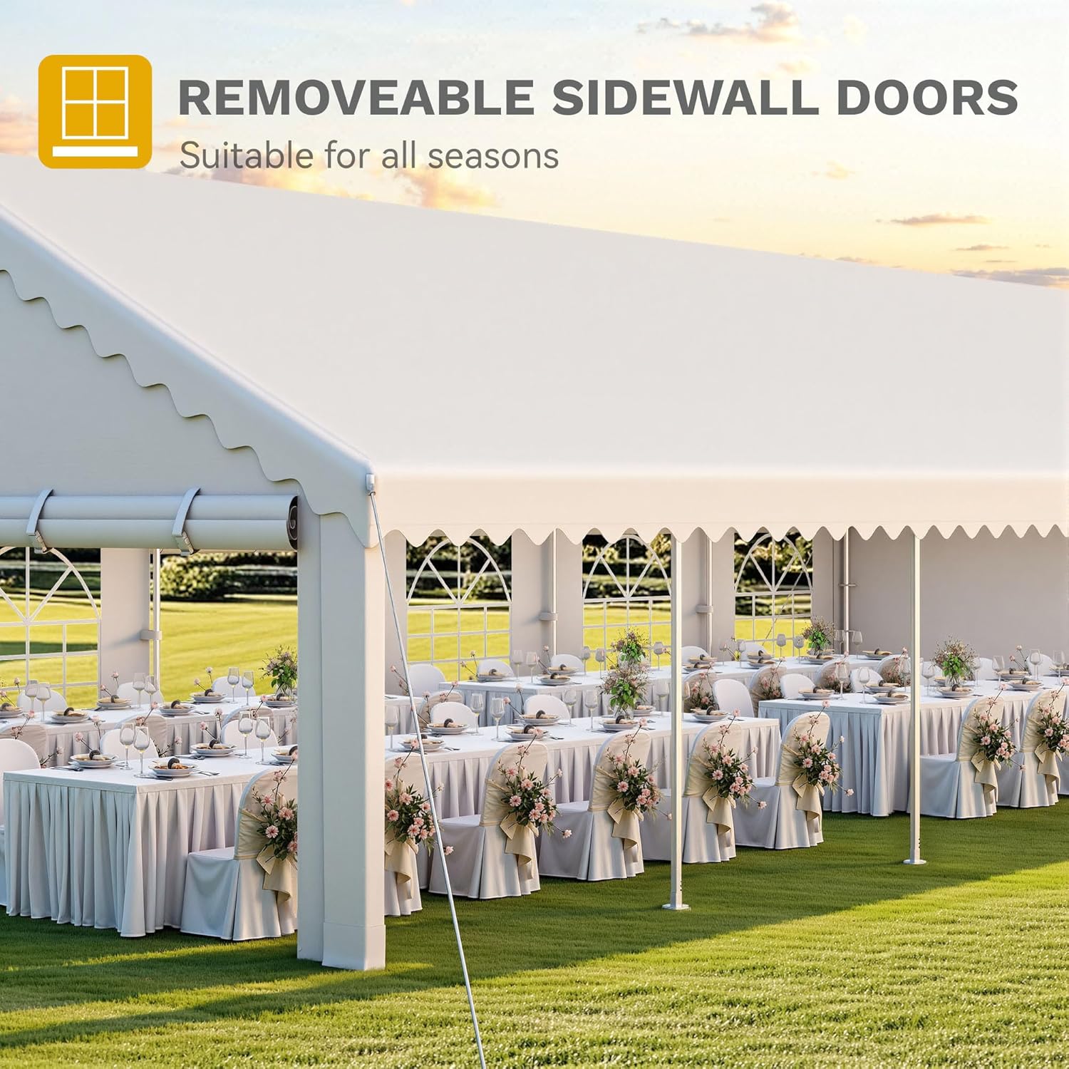 Removable sidewall doors on the party tent