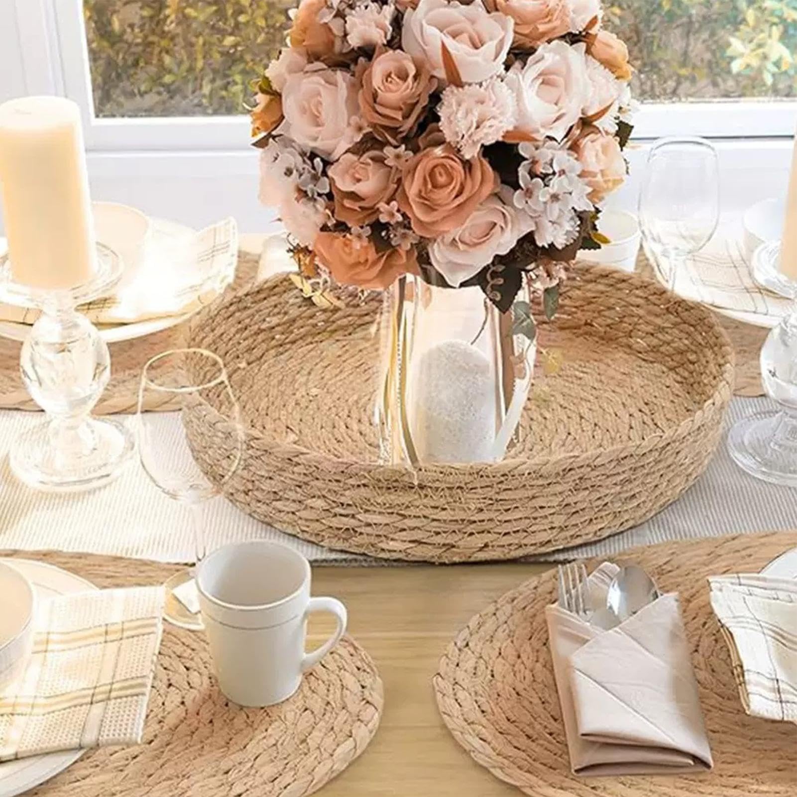 Tovaglietta In Rattan 6 Pezzi 30 cm Decor in Rattan Naturale Intrecciato a | Set Di Sottopiatti Per Cucina Casa Patio Giardino Picnic Campeggio Matrimonio Festa