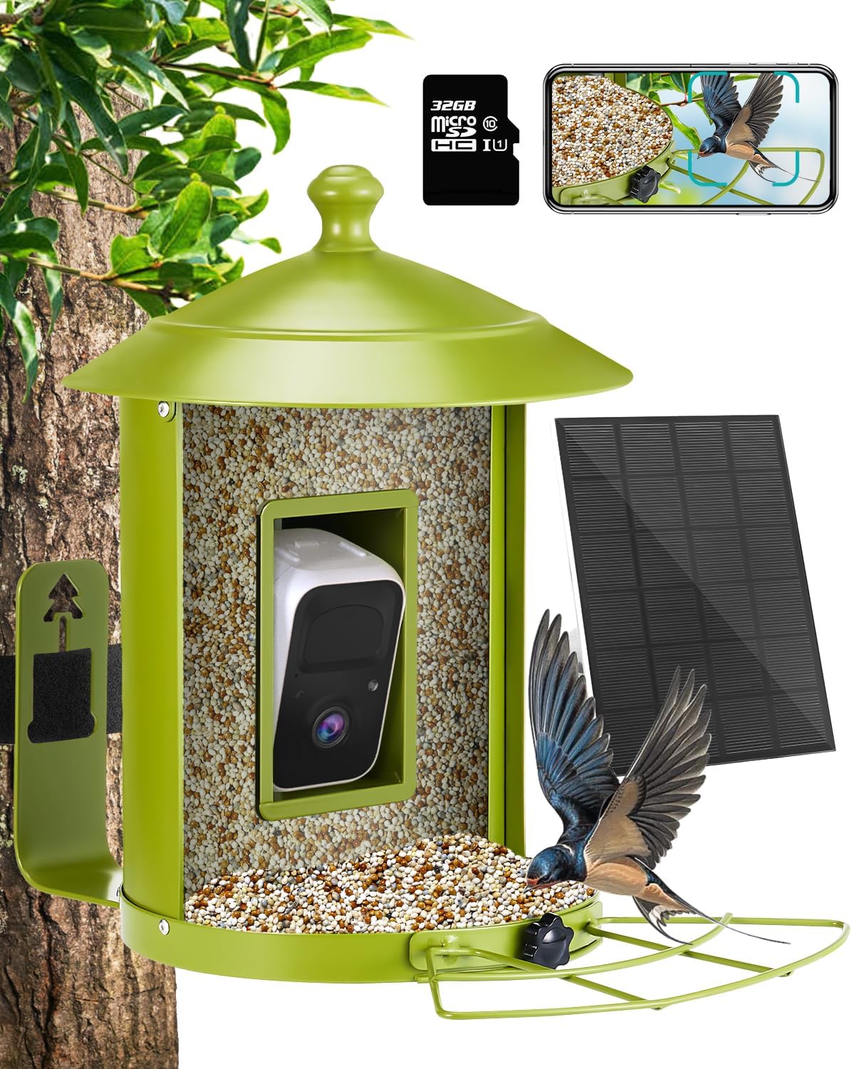 Smart Bird Feeder with Camera, Wooden Bird Feeders with HD