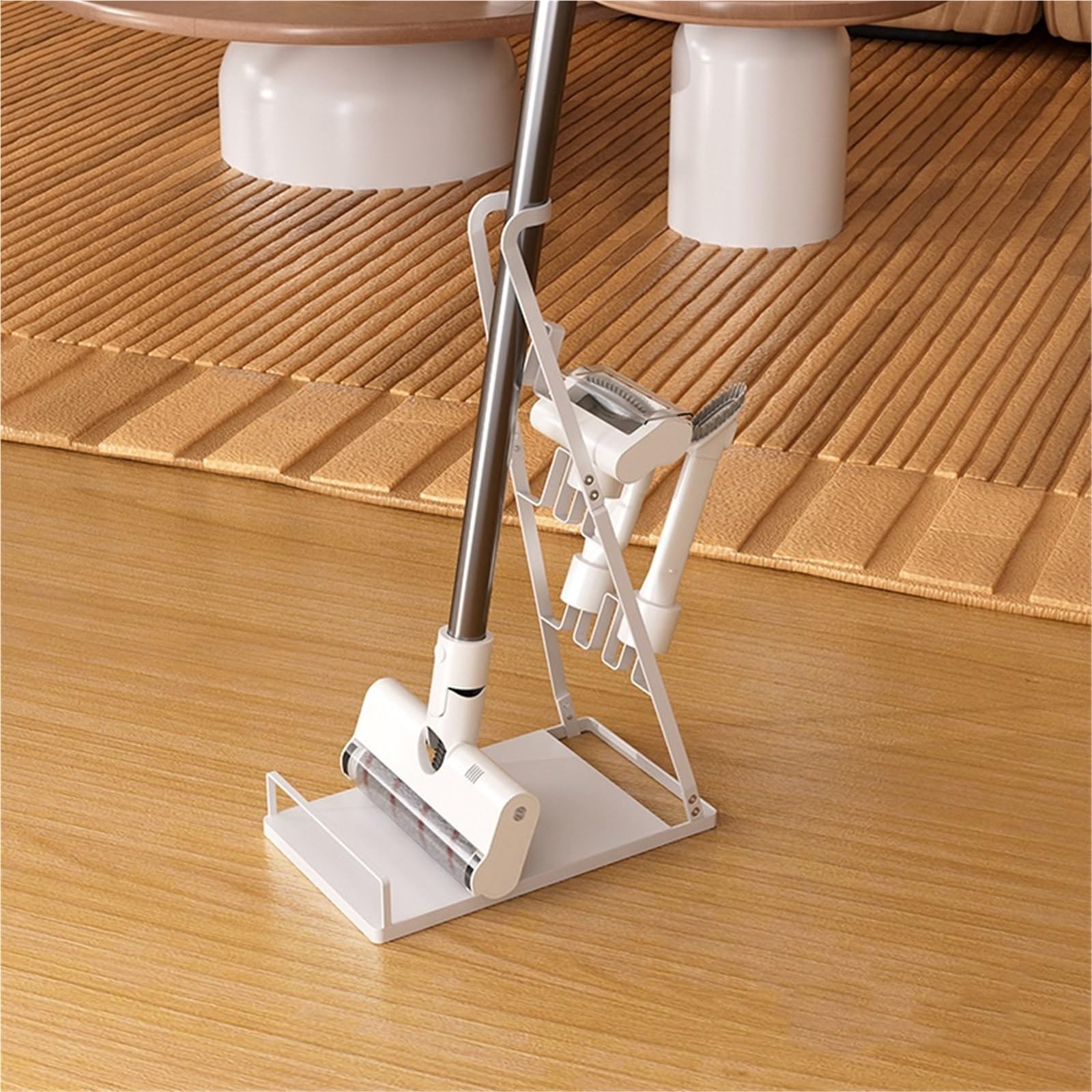Staubsauger Aufbewahrungsregal Staubsaugerständer for Stielstaubsauger, kein Bohren erforderlich, Staubsaugerhalterung for Akku-Staubsauger und Zubehör(White)