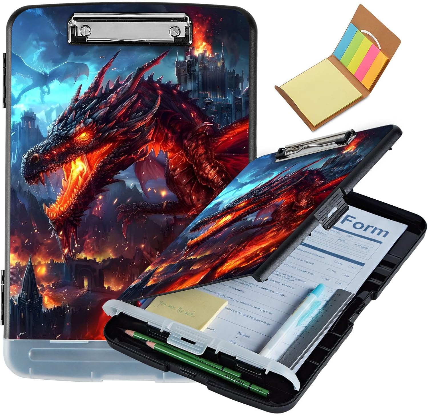 Multipurpose Clipboard with Storage Pattern (Majestic Fire Dragon) Design Heavy Duty Legal Size Enclosed clipboard with Storage, Ideal for Nurses clipboard Folder and Teachers,9.9 x 14.4 inch
